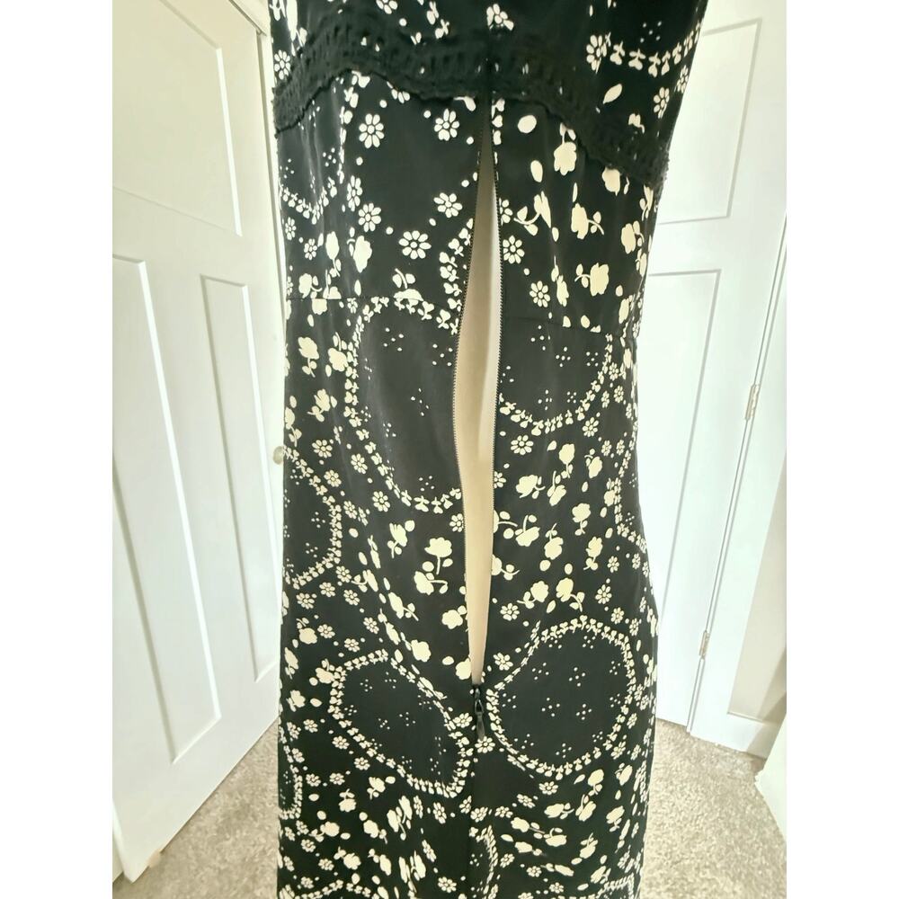 Free People Black White Floral Geometric Mini Dress Tunic Size 2 Lace Trim - Picture 9 of 12